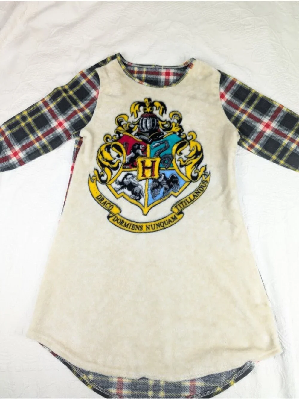 Harry Potter Hogwarts Youth /Ladies small Fleece Plaid  Pajama Top Dress READ